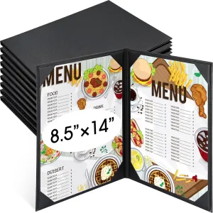 10 Pcs Leather Menu Covers Holders 8.5 x 14 Inches, Waterproof Double View Leather Menu Book Dinner Holder 2 View for Restaurant Hotel Bar