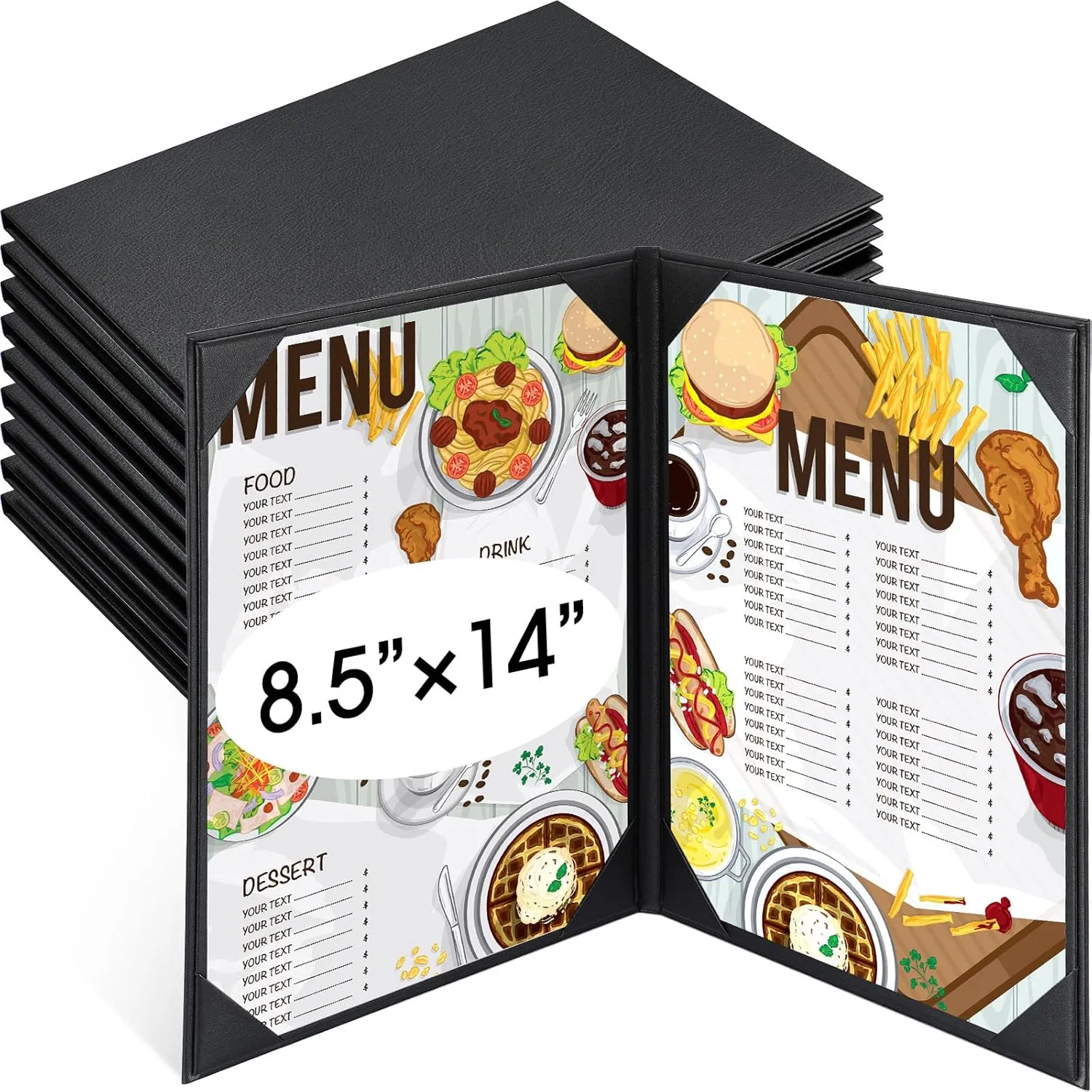 10 Pcs Leather Menu Covers Holders 8.5 x 14 Inches, Waterproof Double View Leather Menu Book Dinner Holder 2 View for Restaurant Hotel Bar