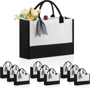 10 PCS Personalized Classic Canvas Tote Bag(Black and White), Inside Zipper Pocket Grocery Tote DIY Gift， for Wedding, Birthday, Beach, Perfect Gifts for Women, Mom, Teachers, Friends