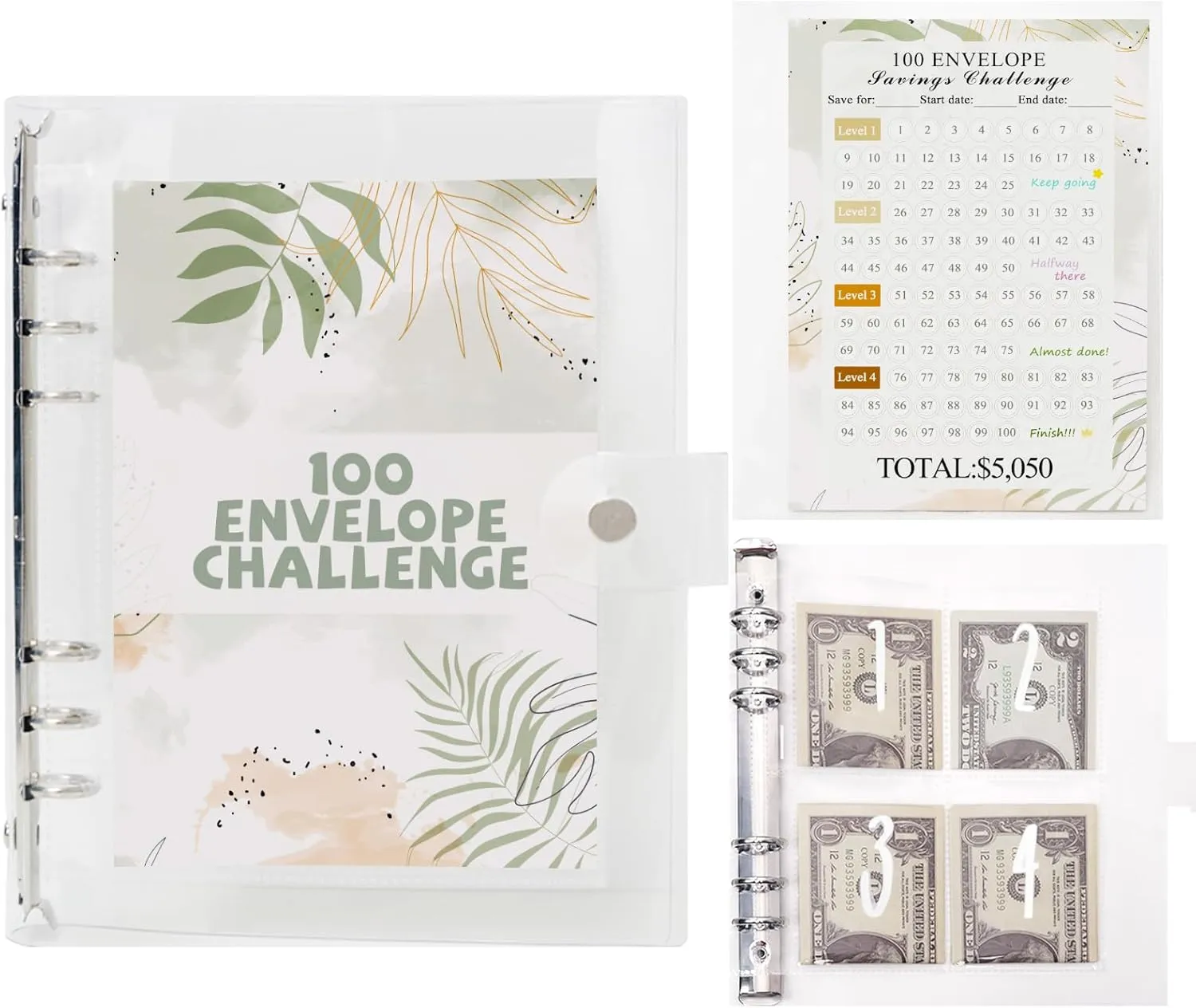 100 Envelopes Money Challenge Binder - Pre-numbered Pockets, Tracker, Savings Book for Easy Money Management, 100 Days Challenge