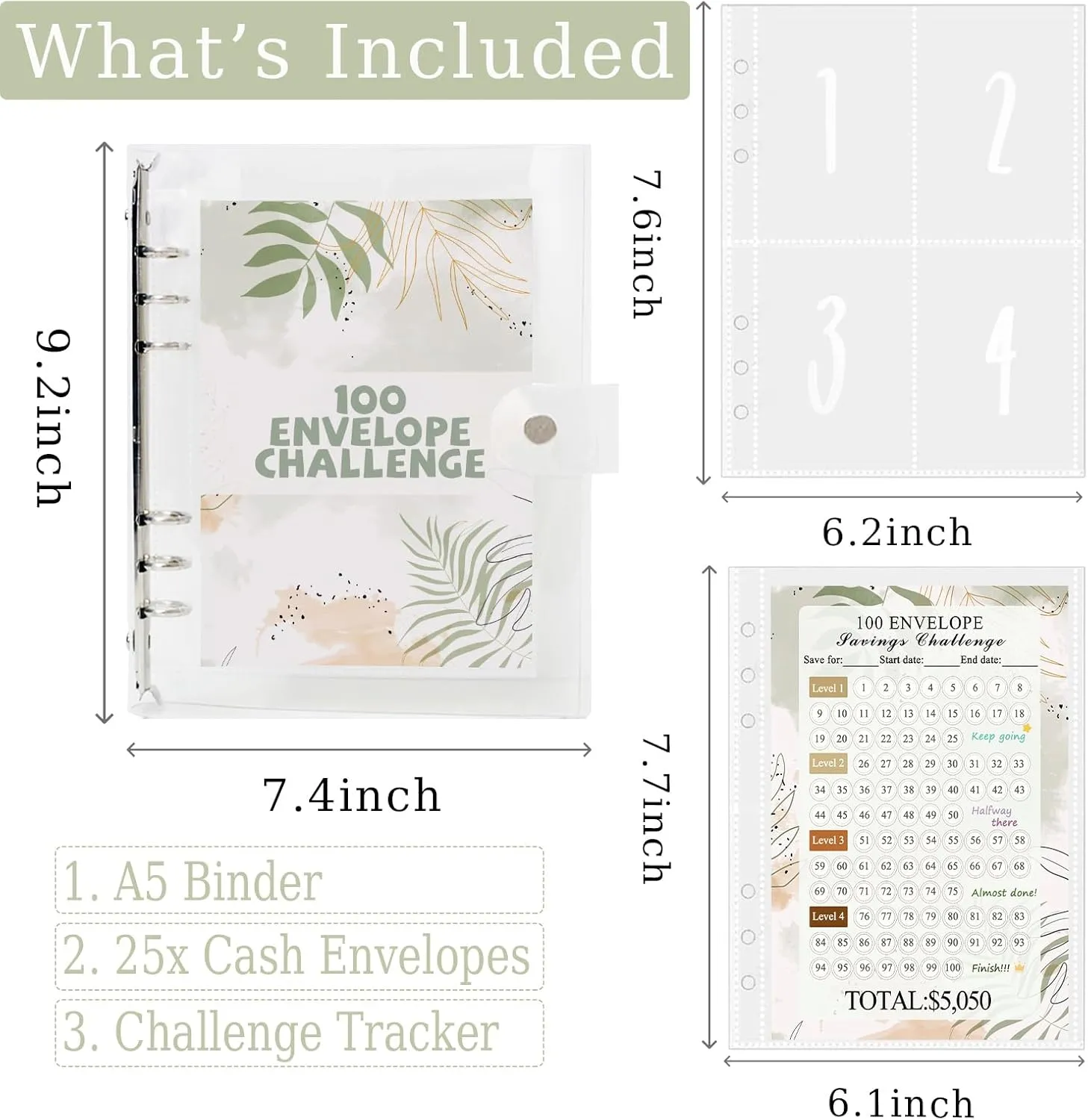 100 Envelopes Money Challenge Binder - Pre-numbered Pockets, Tracker, Savings Book for Easy Money Management, 100 Days Challenge