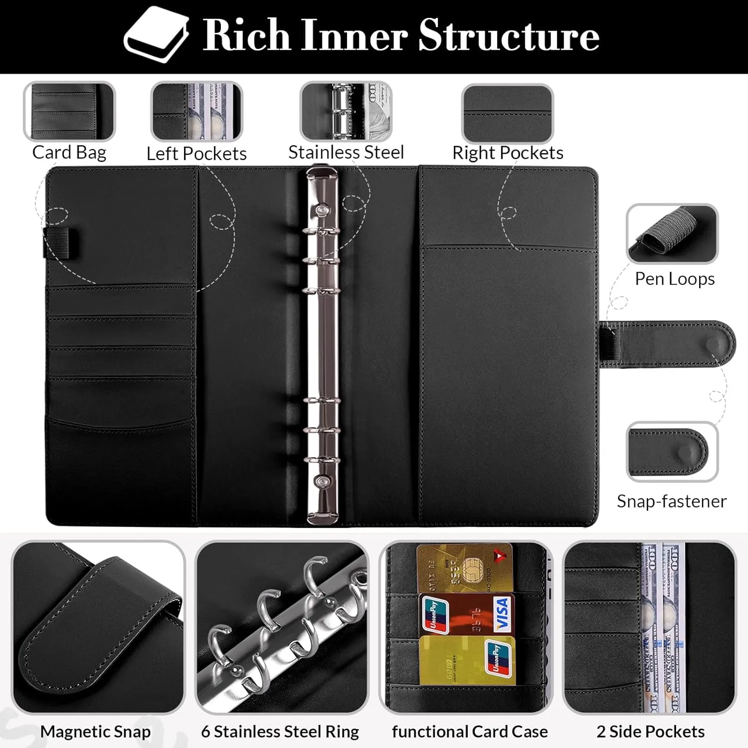 100 Envelopes Money Saving Challenge Binder, A5 Savings Challenges Book with Envelopes & Challenge Tracker, Money Saving Binder 100 Pocket Pre-numbered, Motivational Process to Save $5050,Black