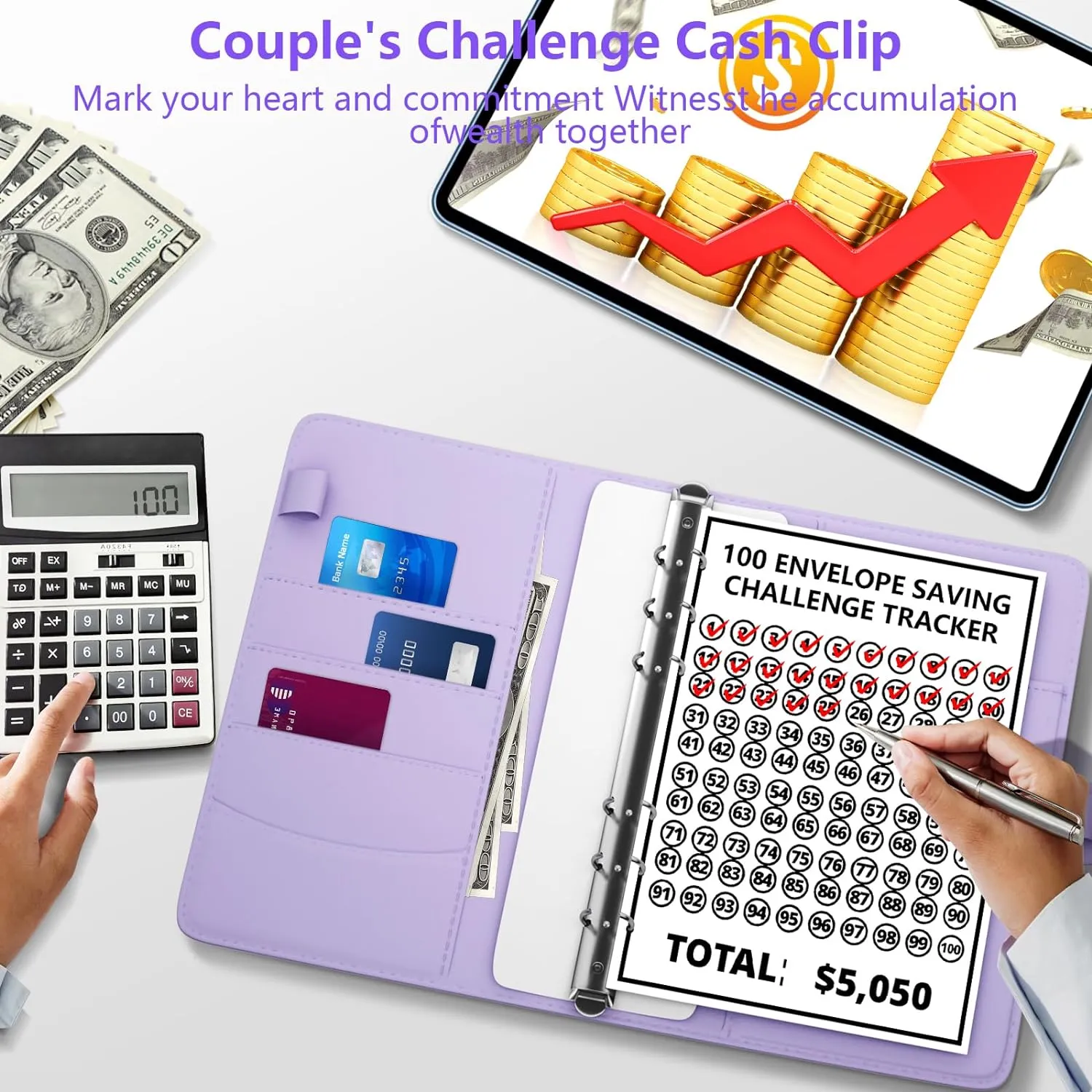 100 Envelopes Money Saving Challenge Book - Fun Budget Binder for Saving $5,050 (Red)
