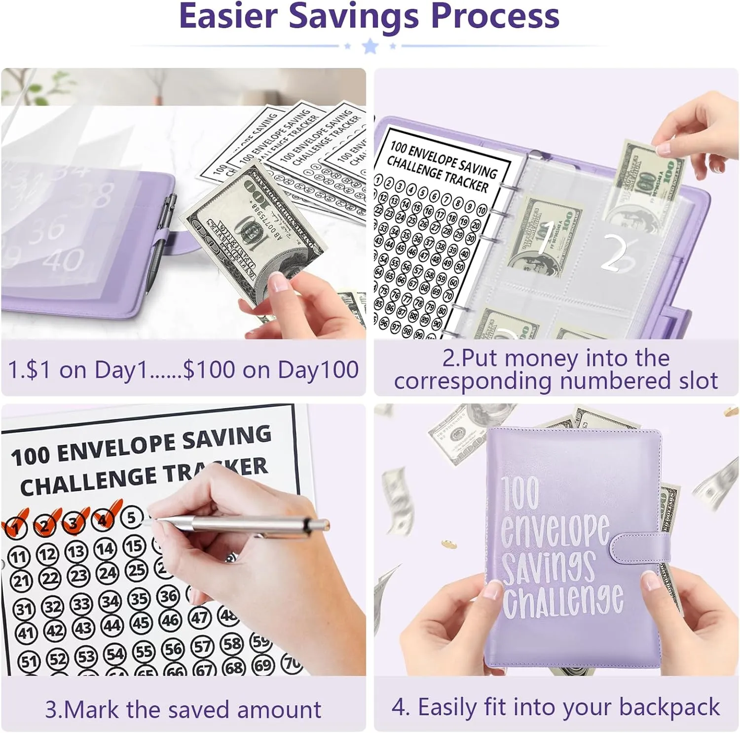 100 Envelopes Money Saving Challenge Book - Fun Budget Binder for Saving $5,050 (Red)