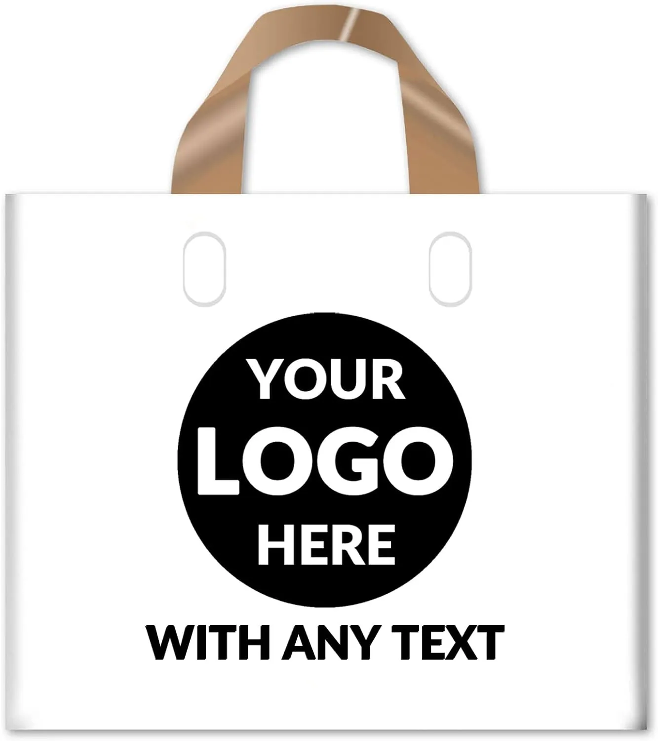 100 SALIFECO Custom Plastic Bags with Logo, 2.36Mil Thick Personalized Gift Bags with Soft Loop Handles, Glossy Merchandise Bags for Small Business, Boutique, Retail, Events, Parties (20x16x4In)