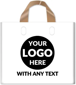 100 SALIFECO Custom Plastic Bags with Logo, 2.36Mil Thick Personalized Gift Bags with Soft Loop Handles, Glossy Merchandise Bags for Small Business, Boutique, Retail, Events, Parties (20x16x4In)