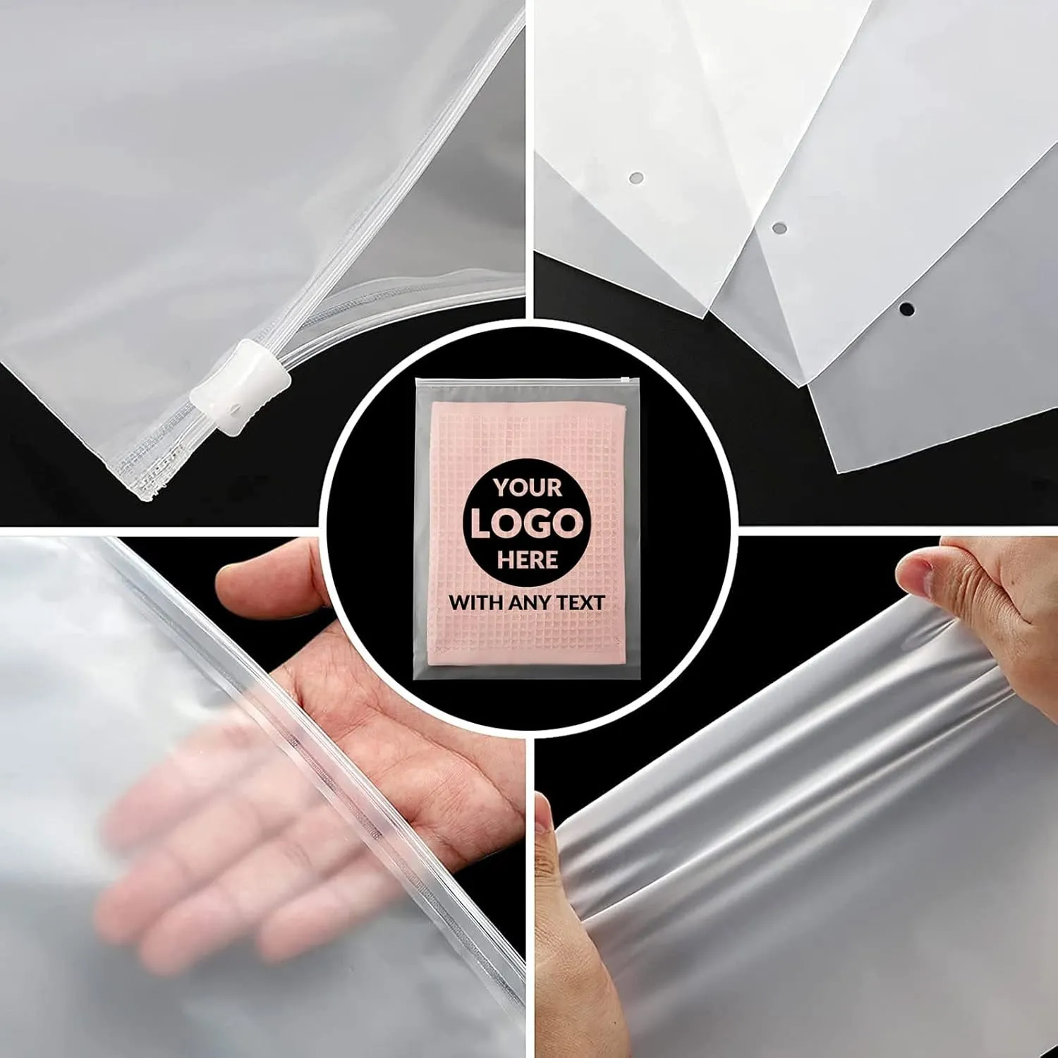 100 SALIFECO Custom Plastic Bags with Logo, Zip Slider Bags with Air Holes, Resealable Zipper Bags for Packaging Products, Packaging Bags for Business Selling Shipping (7.9"x11.8", Frosted)
