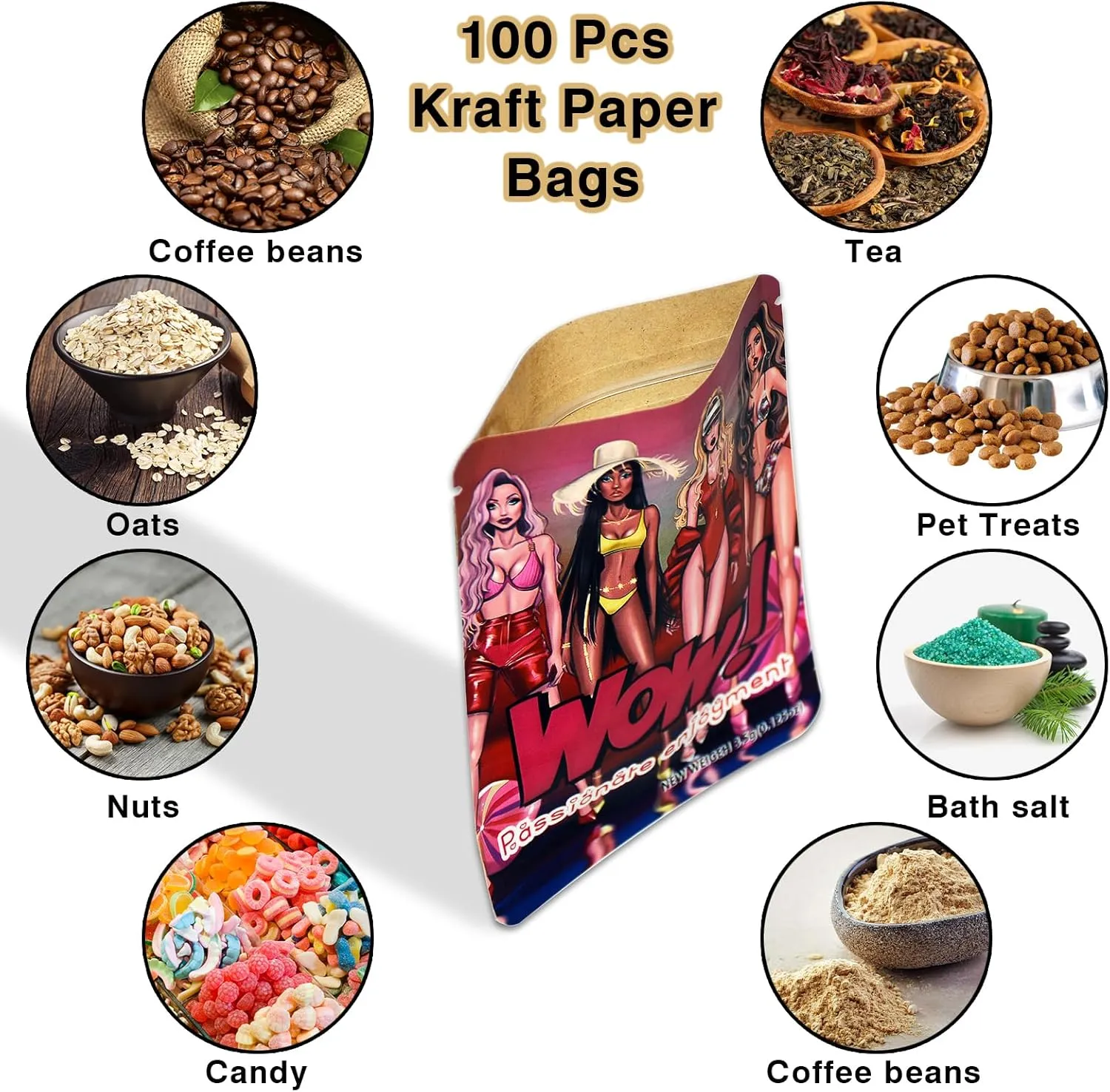 100pcs Self Sealing Bags 5.3 x 3.5 Inches JKIOO Sexy Bikini Girl Design Eco-Friendly, Reusable, Moisture Proof U-Shaped Tear Notch Ideal for Candy, Biscuits, Party Favors, Small Business Packaging