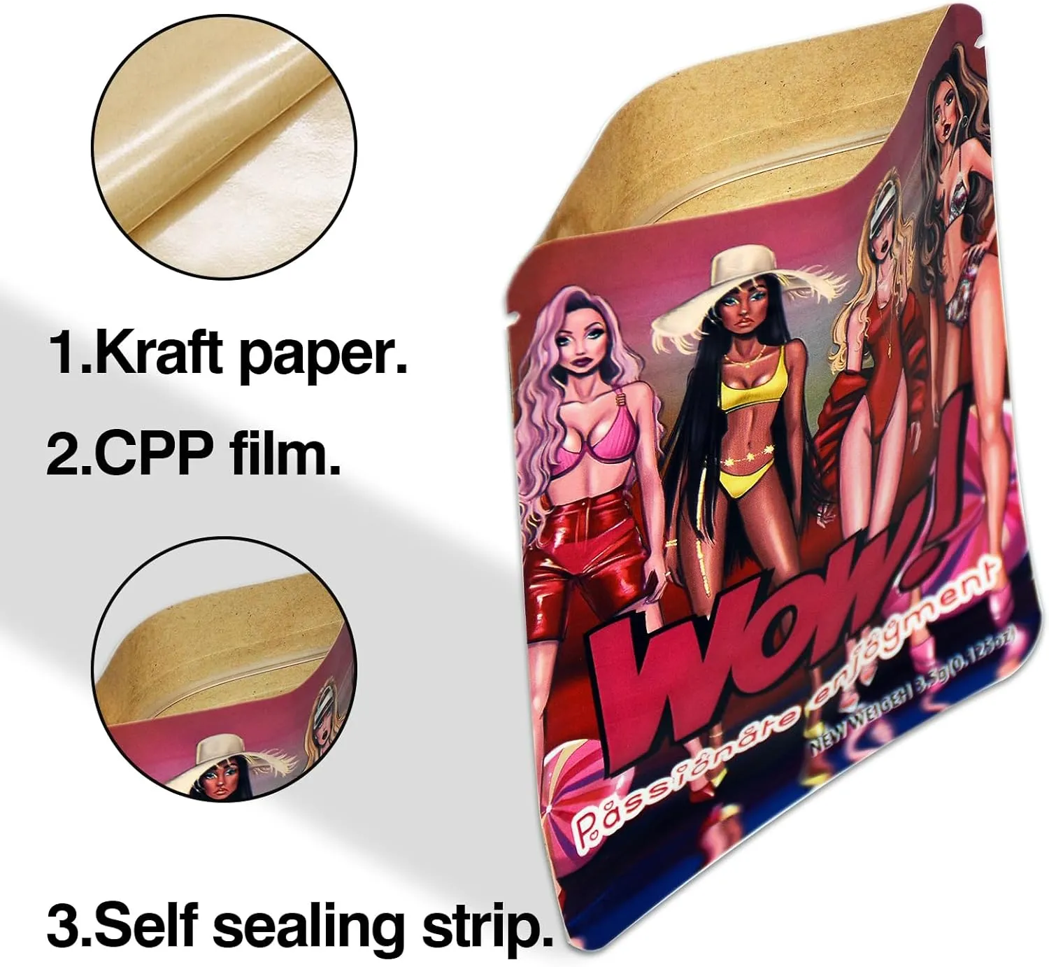 100pcs Self Sealing Bags 5.3 x 3.5 Inches JKIOO Sexy Bikini Girl Design Eco-Friendly, Reusable, Moisture Proof U-Shaped Tear Notch Ideal for Candy, Biscuits, Party Favors, Small Business Packaging