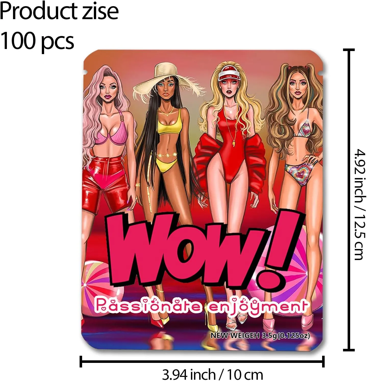 100pcs Self Sealing Bags 5.3 x 3.5 Inches JKIOO Sexy Bikini Girl Design Eco-Friendly, Reusable, Moisture Proof U-Shaped Tear Notch Ideal for Candy, Biscuits, Party Favors, Small Business Packaging