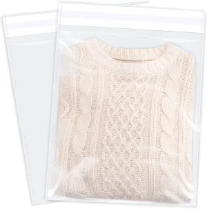 12" x 18" (100 Count) Clear Cellophane Bags - Self Sealing Cello Plastic Poly Bags- for Clothing, T-Shirts, Pants