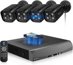 《130° Wide Angle & 2-Way Audio》Outdoor Wired Security Camera System, Black 8MP IP Cameras,Home Video Surveillance