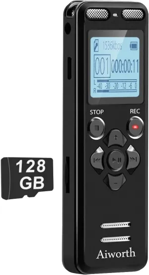 136GB Digital Voice Recorder Voice Activated Recorder for Lectures Meetings - aiworth 9860 Hours Sound Audio Recorder Dictaphone Recording Device with Playback,MP3 Player,Password,Variable Speed.