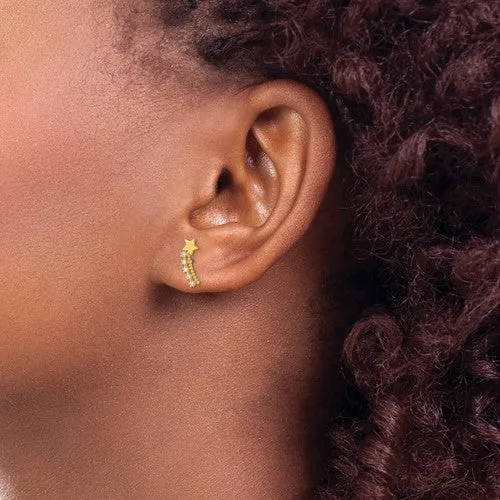 14k Yellow Gold Solid CZ Shooting Star Post Climber Earrings