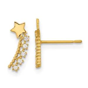 14k Yellow Gold Solid CZ Shooting Star Post Climber Earrings