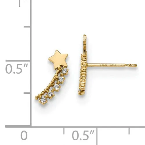 14k Yellow Gold Solid CZ Shooting Star Post Climber Earrings