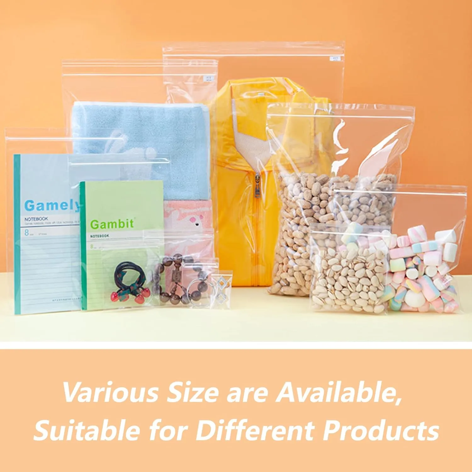 14" x 20" (100 Count) Zip Plastic Poly Bags - Resealable Bags with Lock Seal Zipper for Packaging & Clothing