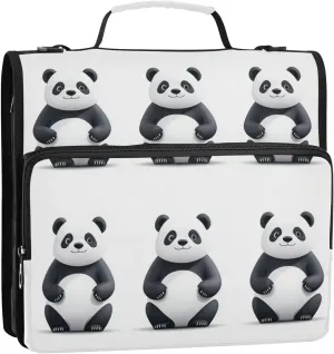 1.5 Inch 3 Rings Sturdy Zipper Binder with Handle and Removable Shoulder Strap Laege Capacity Document Organizer Bag for School Sweet Panda White