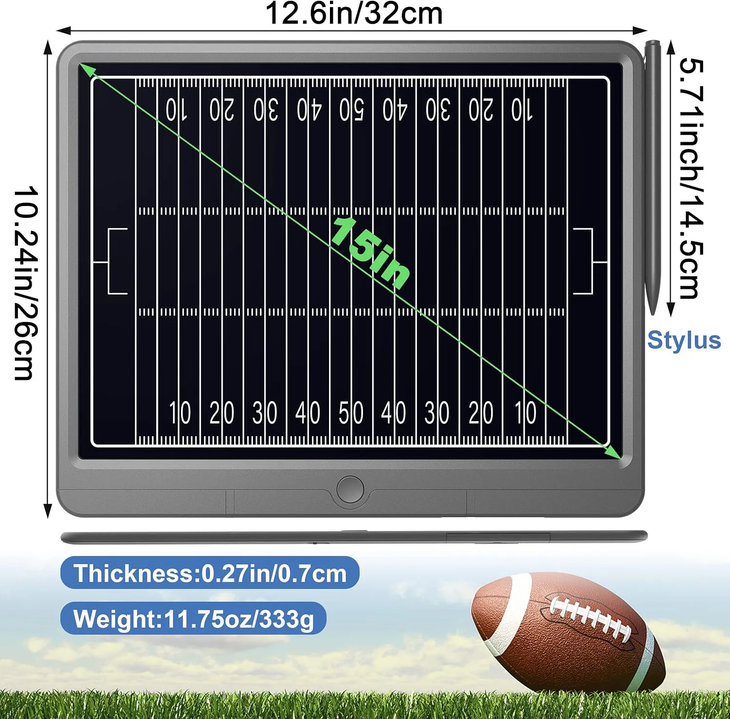 15in LCD Electronic Basketball/Baseball/Soccer/Footbal/Hockey/Tennis Coach Board, Digital Strategy Tactic Marker Board with Stylus Pen for Sports Training, Education, Coach Gift