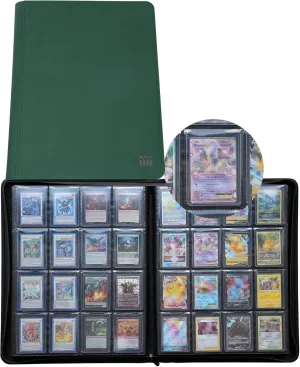 16 Pocket Toploader Binder, Holds 640 Top Loaders, Toploader Binder with Sleeves for 3'' x 4'' Toploaders - Green