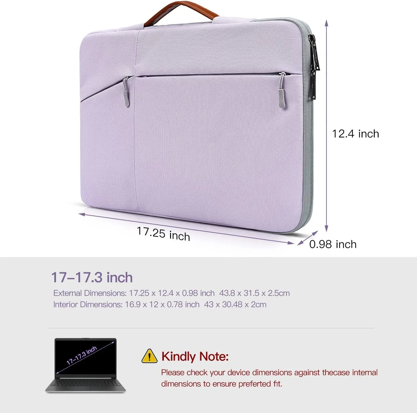 17.3 inch Laptop Sleeve Case Briefcase Bag for HP, Dell, Lenovo, Asus, Acer, MSI 17.3 Waterproof Computer Bag - Purple