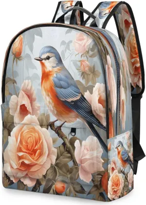 17.5 inch Laptop Backpack Robin Flower College Waterproof Travel Bag Robin Bird Casual Book Bag with Multiple Pockets Laptop Backpacks for Travel Hiking