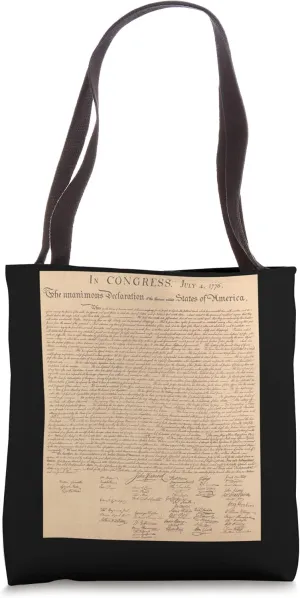 1776 Declaration Of Independence Signatures Document Graphic Tote Bag