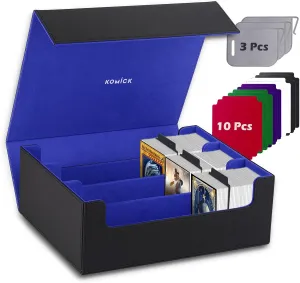 1800  Card Deck Case – PU Leather MTG Storage Box Microfiber Lined Yugioh Structure Deck, Trading Card Storage Box for Bloomburrow MTG, Baseball, Deck Box TCG (Black/Deep Blue)