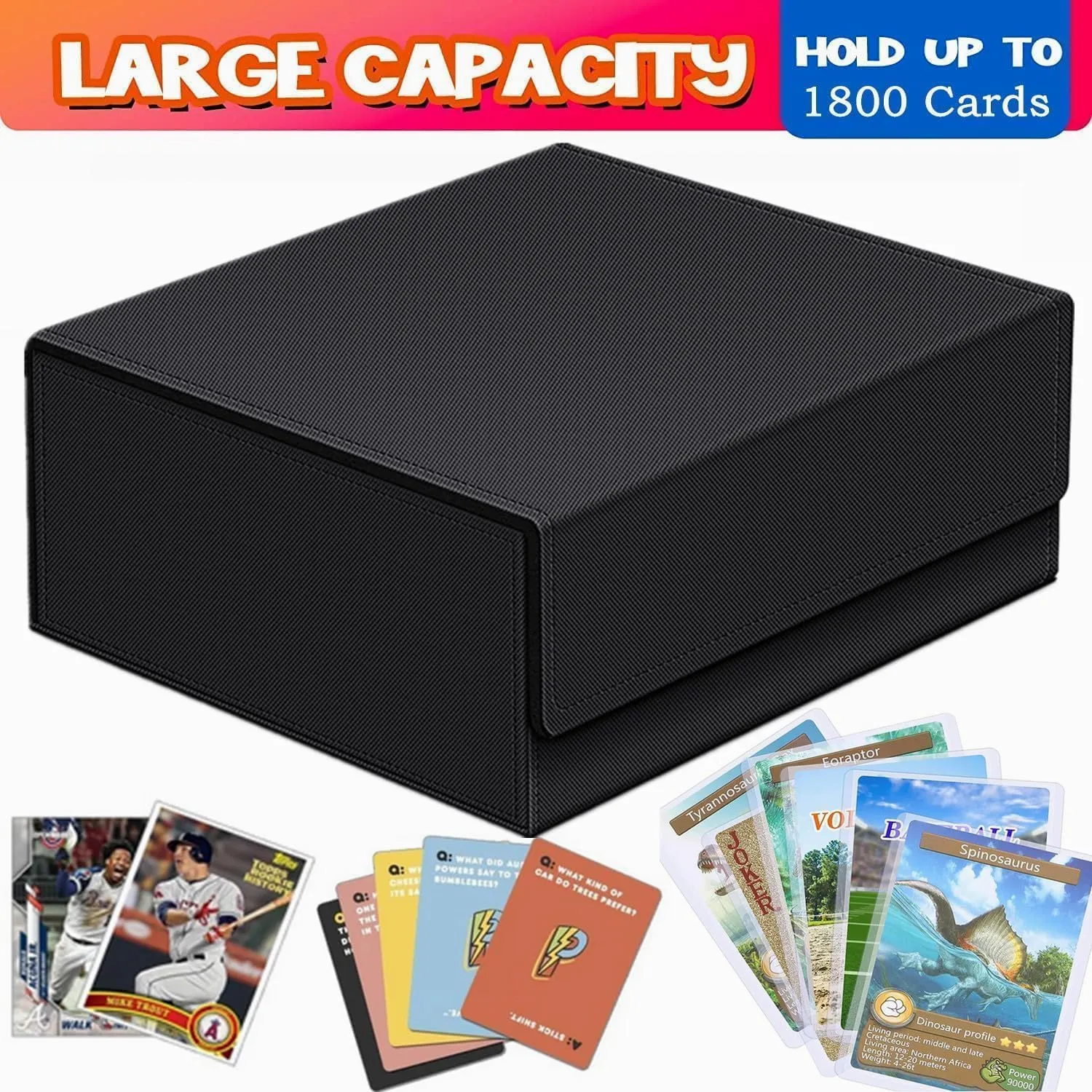 1800  Trading Card Storage Box, Magnetic Closure Toploaders Storage Box Hold 600  35PT 3"x4" Standard Toploaders, PU Leather Card Deck Boxes Fit for MTG,Sport Cards,Game Cards (Black&Dark Green)