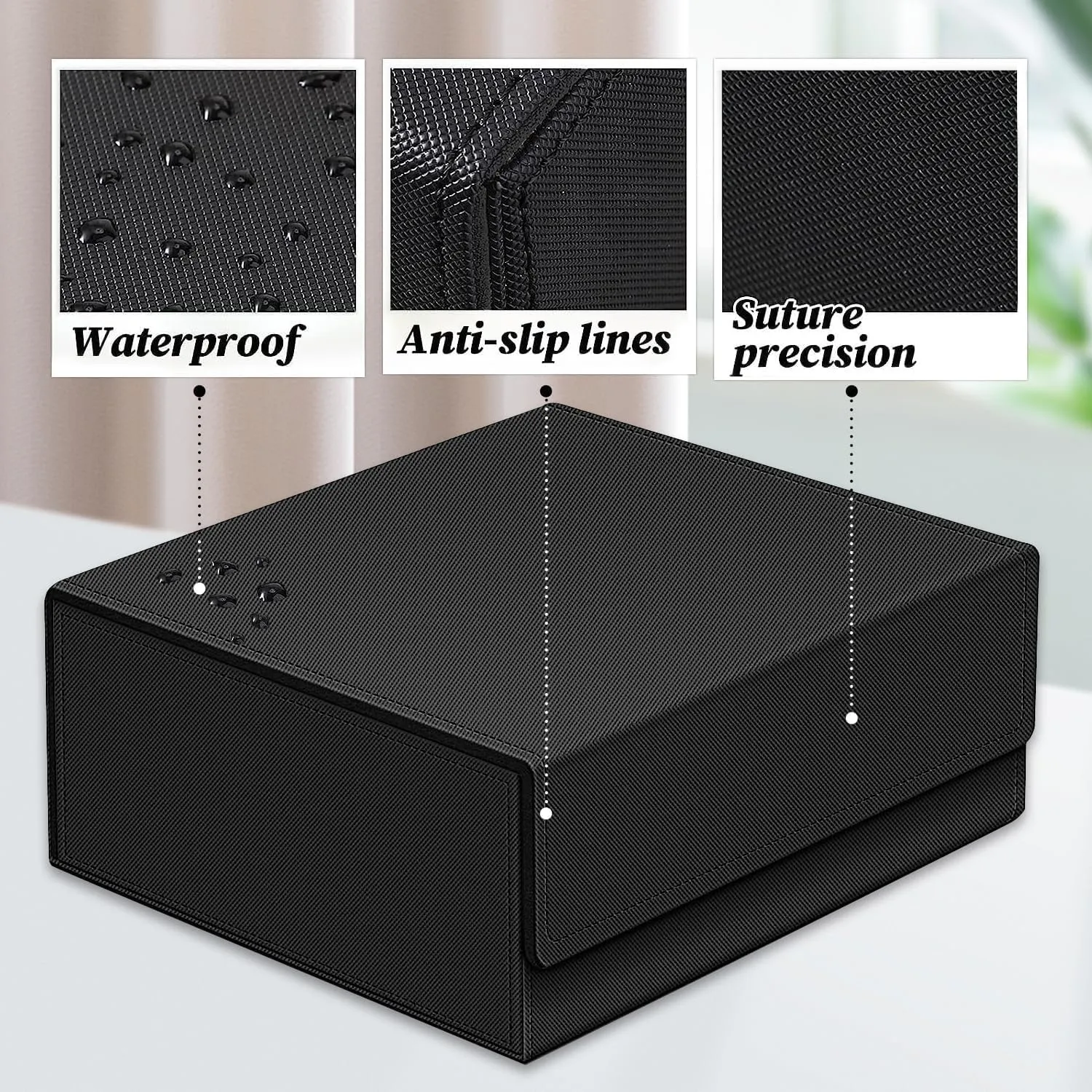 1800  Trading Card Storage Box, Magnetic Closure Toploaders Storage Box Hold 600  35PT 3"x4" Standard Toploaders, PU Leather Card Deck Boxes Fit for MTG,Sport Cards,Game Cards (Black&Dark Green)