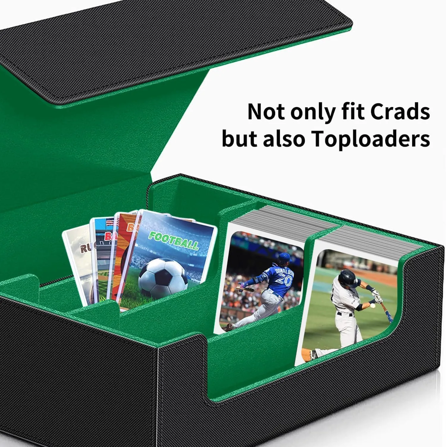 1800  Trading Card Storage Box, Magnetic Closure Toploaders Storage Box Hold 600  35PT 3"x4" Standard Toploaders, PU Leather Card Deck Boxes Fit for MTG,Sport Cards,Game Cards (Black&Dark Green)