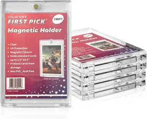 180PT (5 Pack) Premium One Touch Magnetic Card Holder UV Protection - Ultra Clear - PVC FREE - Trading Card Holder Card Protector Magnetic Card Case For Trading Cards Sports Cards Card Holder Case