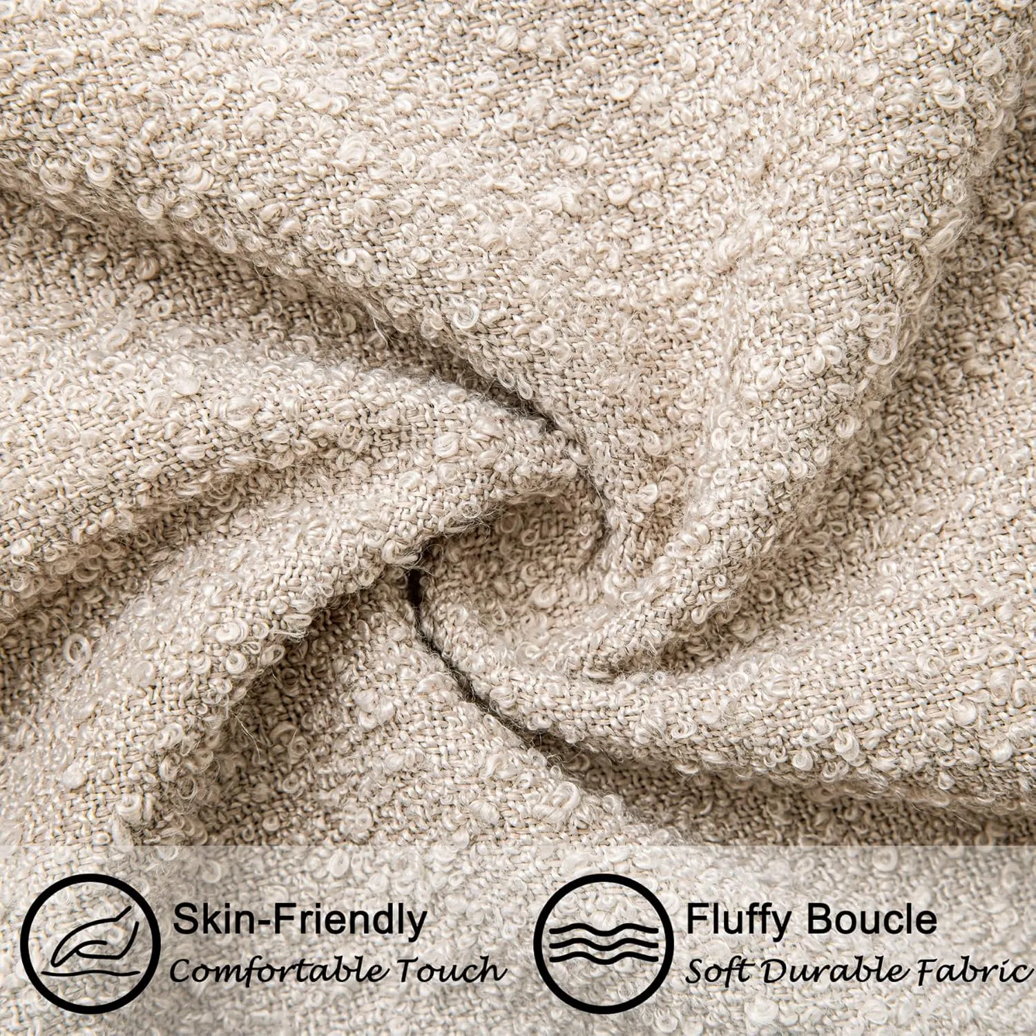18"x18" Oatmeal Boucle Throw Pillow Covers with Faux Leather Accents Set of 2 Fluffy Textured Decorative Pillow Cases for Couch Bed Boho Farmhouse Square Cushion Covers for Nordic Home Décor