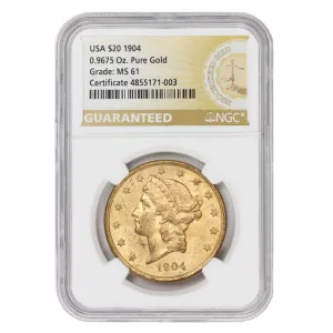 1904 American Gold Liberty Head Double Eagle MS-61 $20 MS61 NGC