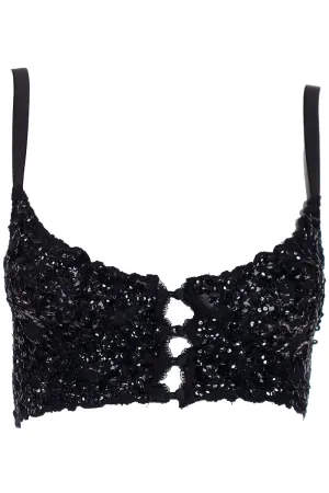 1990s Rick Beach Patti Cappalli Cher Black Lace Sequin Bustier