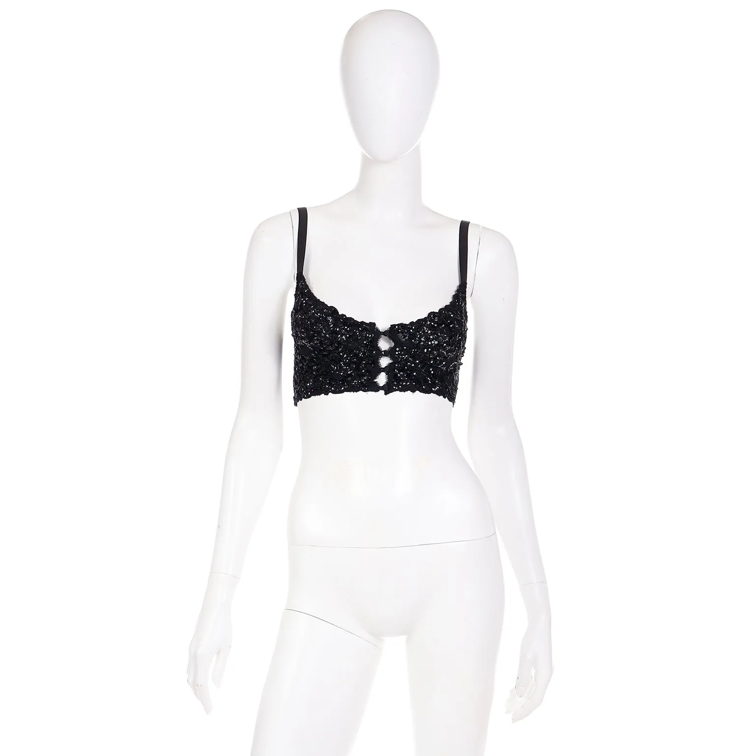 1990s Rick Beach Patti Cappalli Cher Black Lace Sequin Bustier