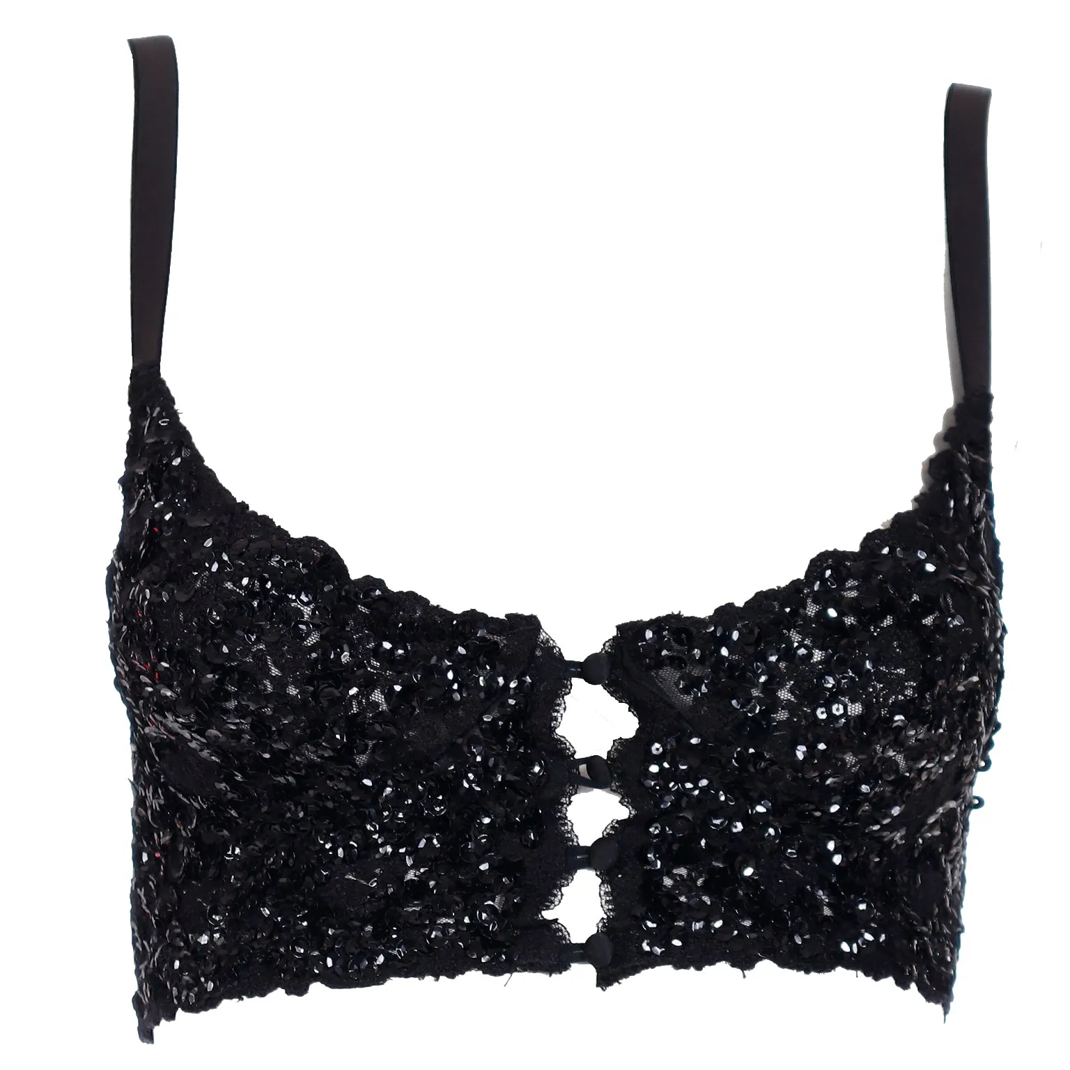 1990s Rick Beach Patti Cappalli Cher Black Lace Sequin Bustier