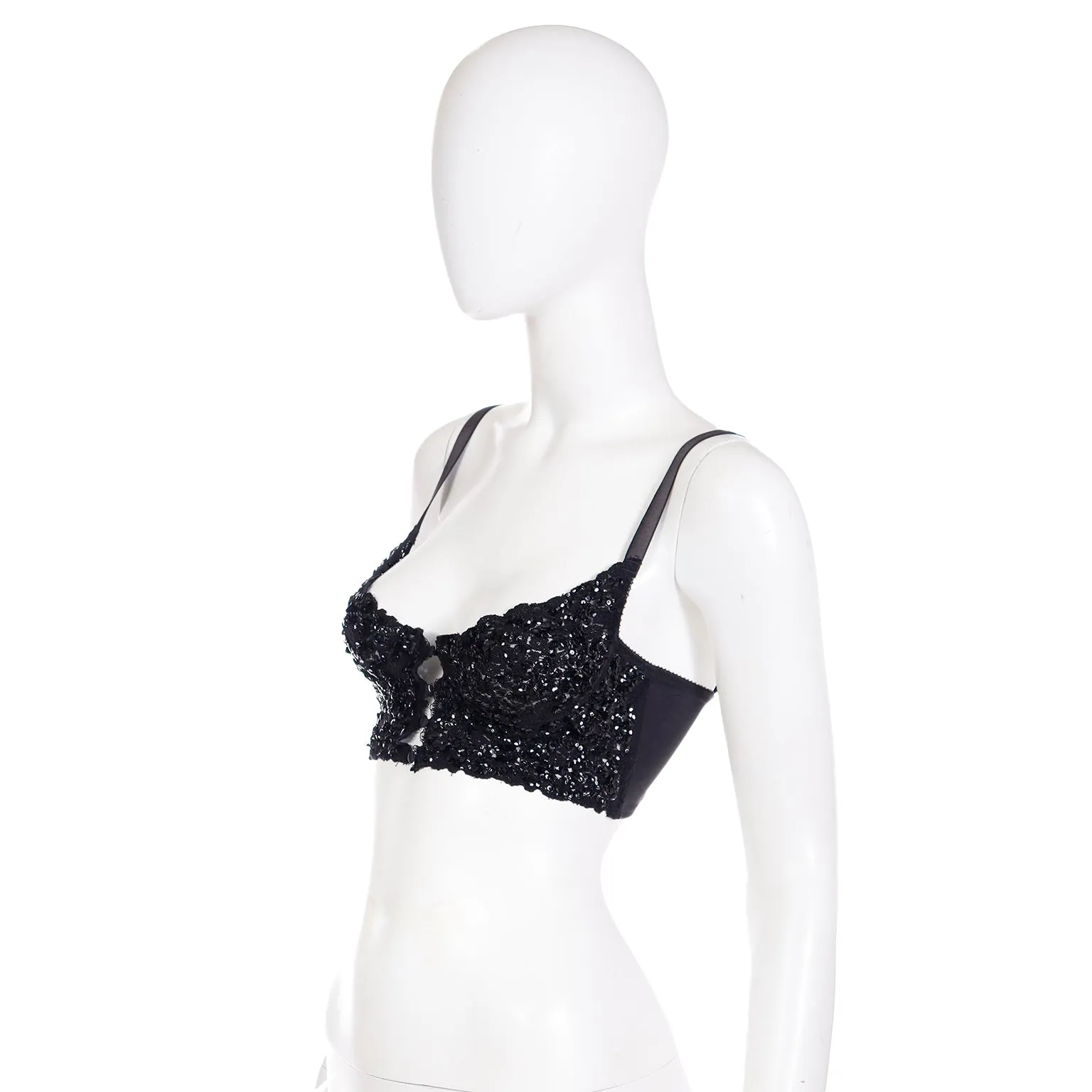 1990s Rick Beach Patti Cappalli Cher Black Lace Sequin Bustier