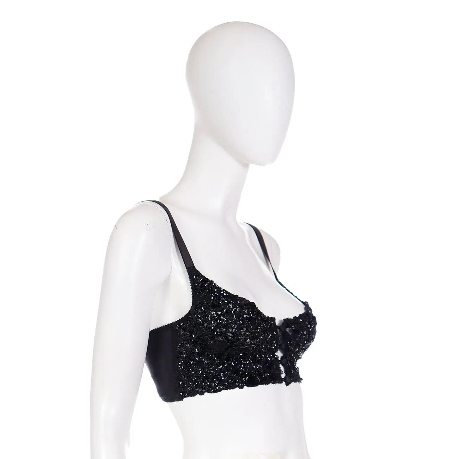 1990s Rick Beach Patti Cappalli Cher Black Lace Sequin Bustier
