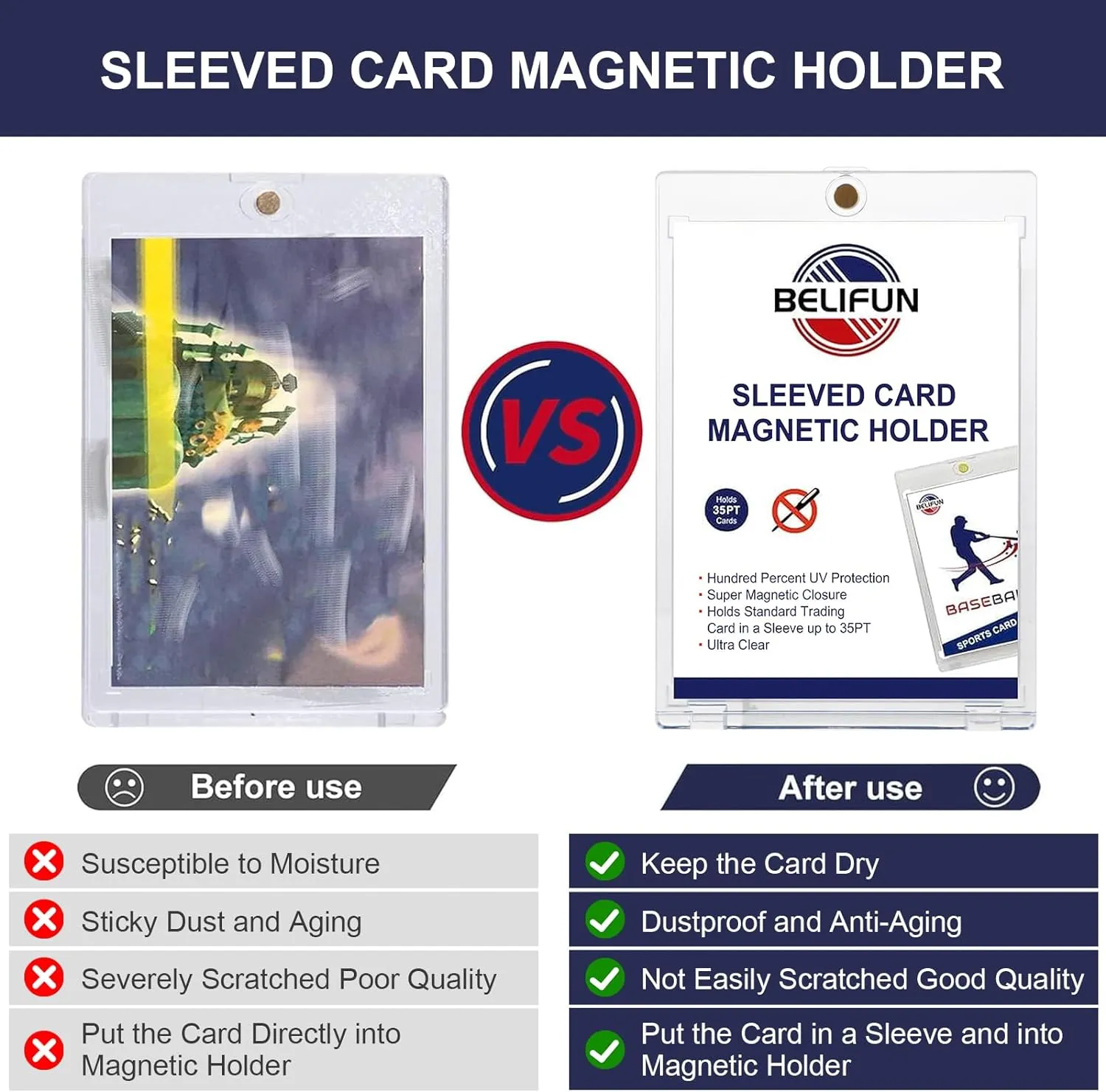 20-Pack One Touch Sleeved-Card Magnetic-Holders - 35PT Trading Card Holders, UV Protection Clear Acrylic Card Cases, Magnet Case Protectors for Game Cards, Baseball Cards, Sports Cards, Standard Cards