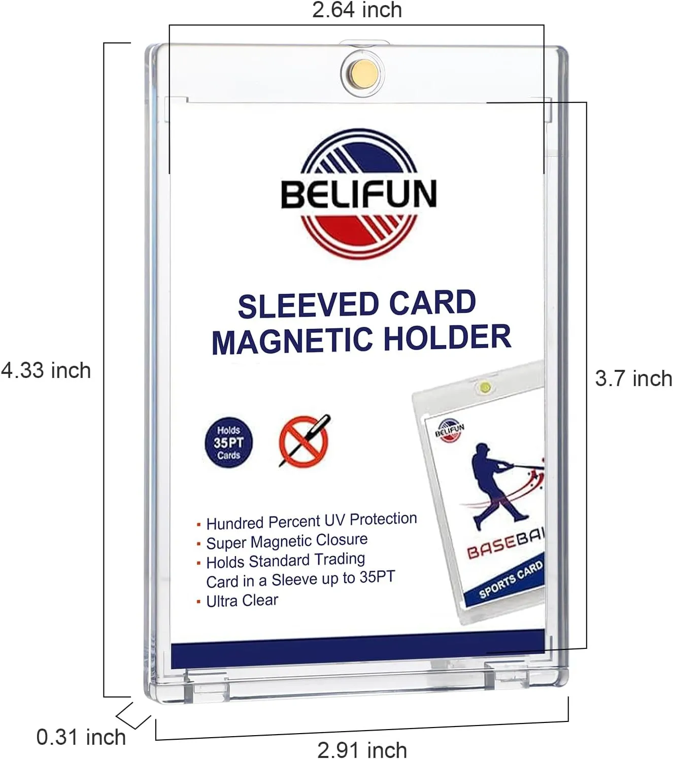 20-Pack One Touch Sleeved-Card Magnetic-Holders - 35PT Trading Card Holders, UV Protection Clear Acrylic Card Cases, Magnet Case Protectors for Game Cards, Baseball Cards, Sports Cards, Standard Cards