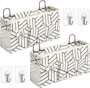 2pcs Large Wall Hanging Storage Bag, Door Closet Linen Fabric Pockets Organizer, Waterproof for Living Room Bedroom Bathroom Kitchen Office RV Camper with Hooks White