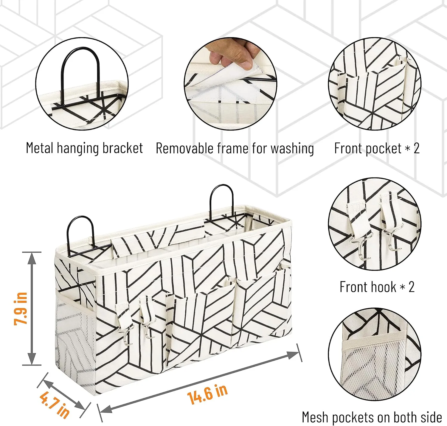 2pcs Large Wall Hanging Storage Bag, Door Closet Linen Fabric Pockets Organizer, Waterproof for Living Room Bedroom Bathroom Kitchen Office RV Camper with Hooks White