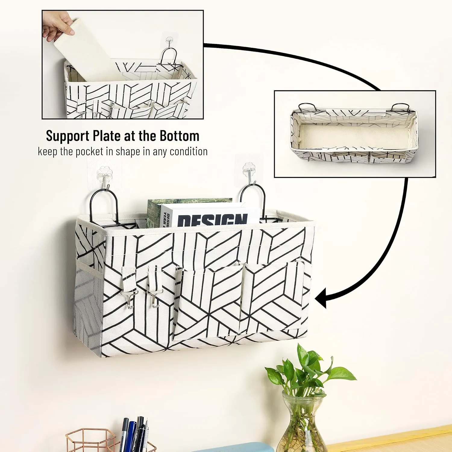 2pcs Large Wall Hanging Storage Bag, Door Closet Linen Fabric Pockets Organizer, Waterproof for Living Room Bedroom Bathroom Kitchen Office RV Camper with Hooks White