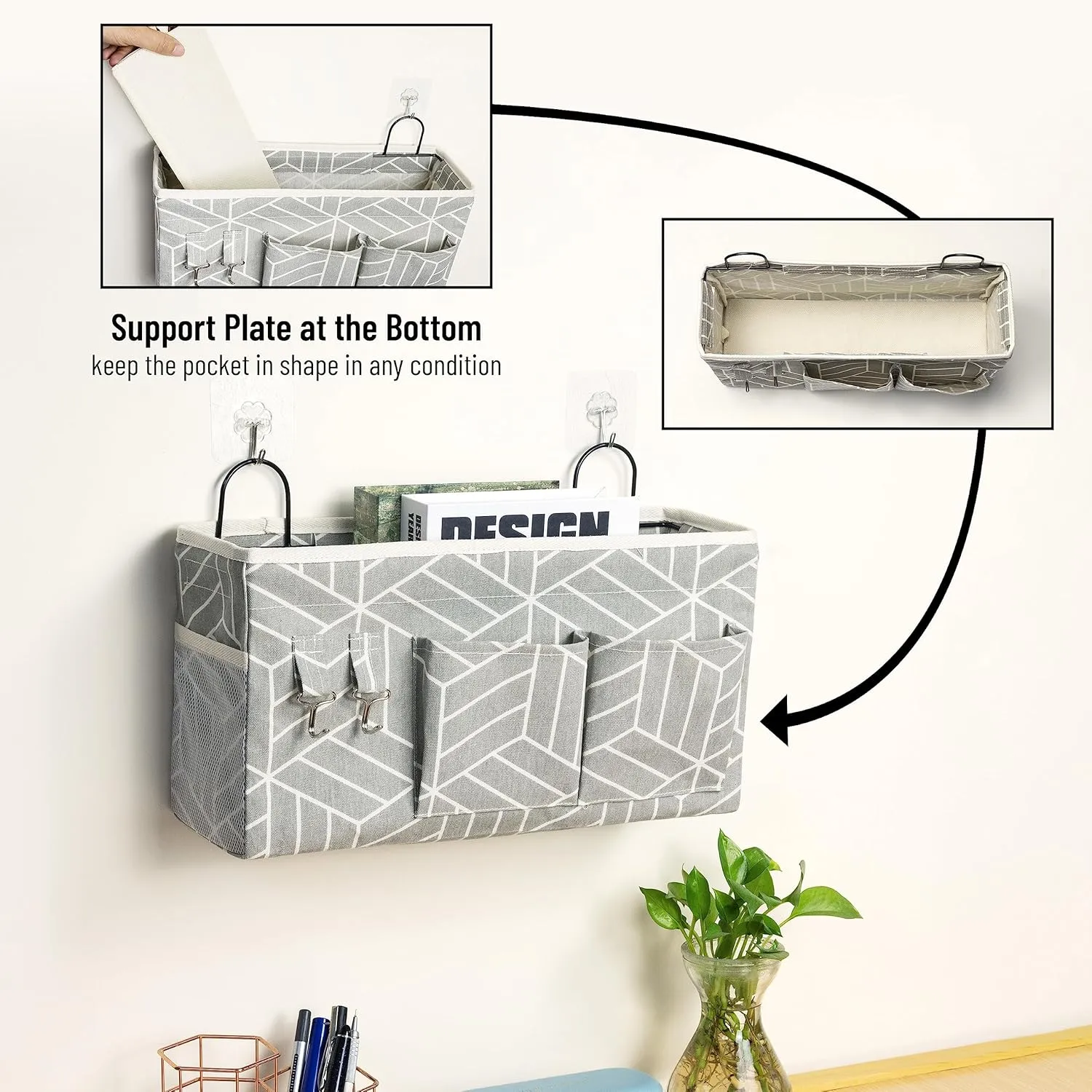 2pcs Large Wall Hanging Storage Bag, Door Closet Linen Fabric Pockets Organizer, Waterproof Multi Functional for Living Room Bedroom Bathroom Kitchen Office RV Camper with Hooks Grey