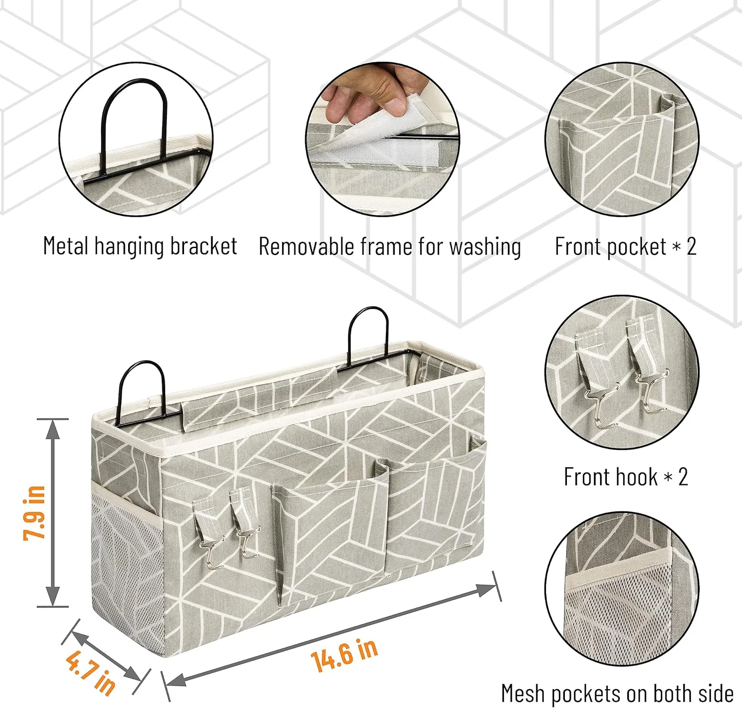 2pcs Large Wall Hanging Storage Bag, Door Closet Linen Fabric Pockets Organizer, Waterproof Multi Functional for Living Room Bedroom Bathroom Kitchen Office RV Camper with Hooks Grey
