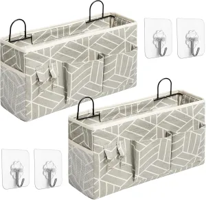 2pcs Large Wall Hanging Storage Bag, Door Closet Linen Fabric Pockets Organizer, Waterproof Multi Functional for Living Room Bedroom Bathroom Kitchen Office RV Camper with Hooks Grey