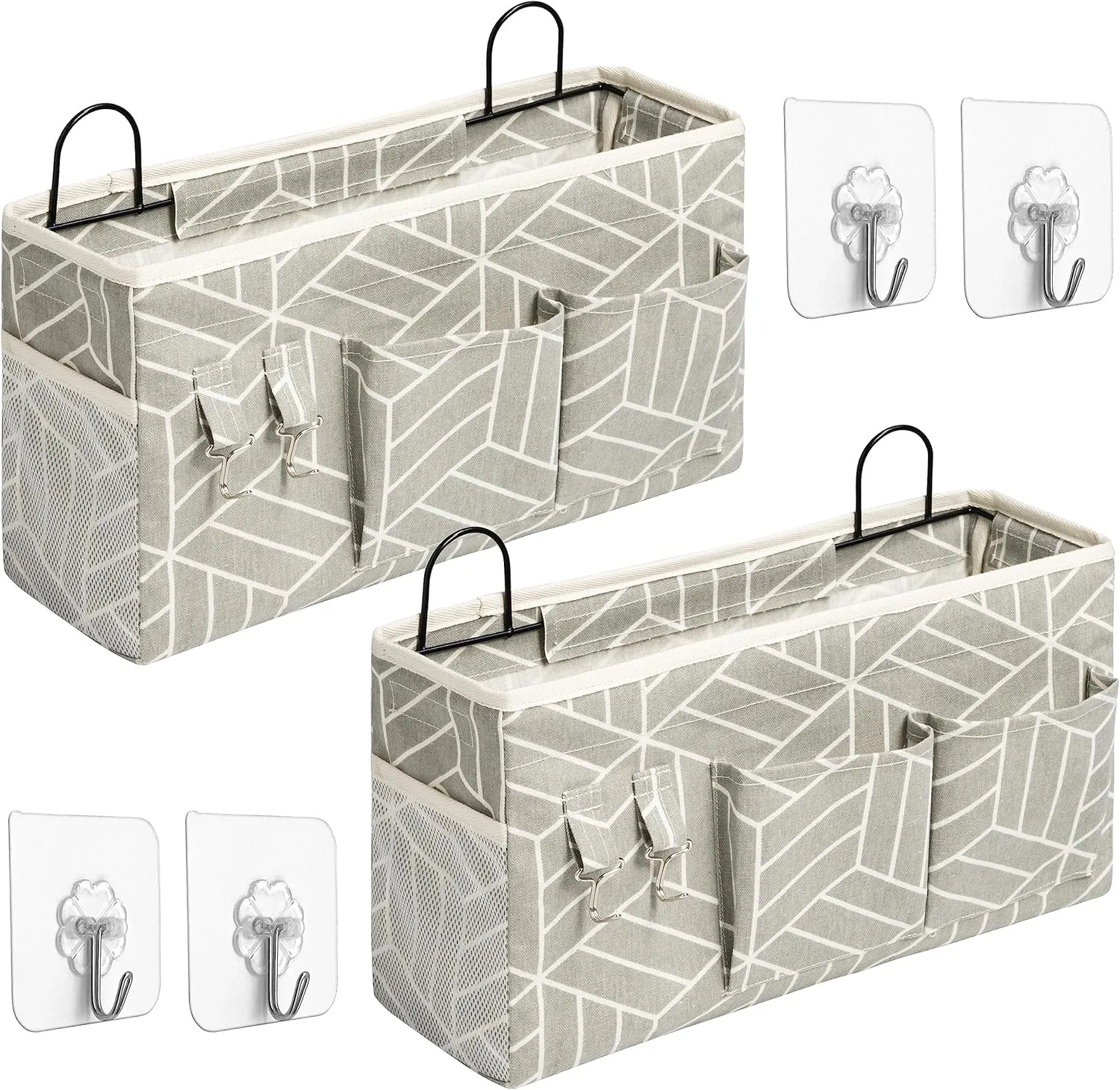 2pcs Large Wall Hanging Storage Bag, Door Closet Linen Fabric Pockets Organizer, Waterproof Multi Functional for Living Room Bedroom Bathroom Kitchen Office RV Camper with Hooks Grey