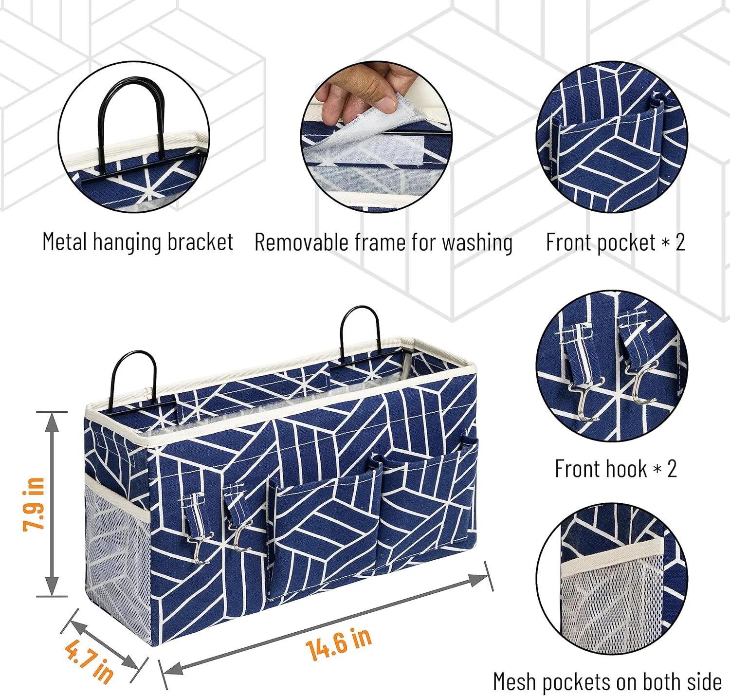 2pcs Large Wall Hanging Storage Bag, Door Closet Linen Fabric Pockets Organizer, Waterproof Multi Functional for Living Room Bedroom Bathroom Kitchen Office RV Camper with Hooks Navy