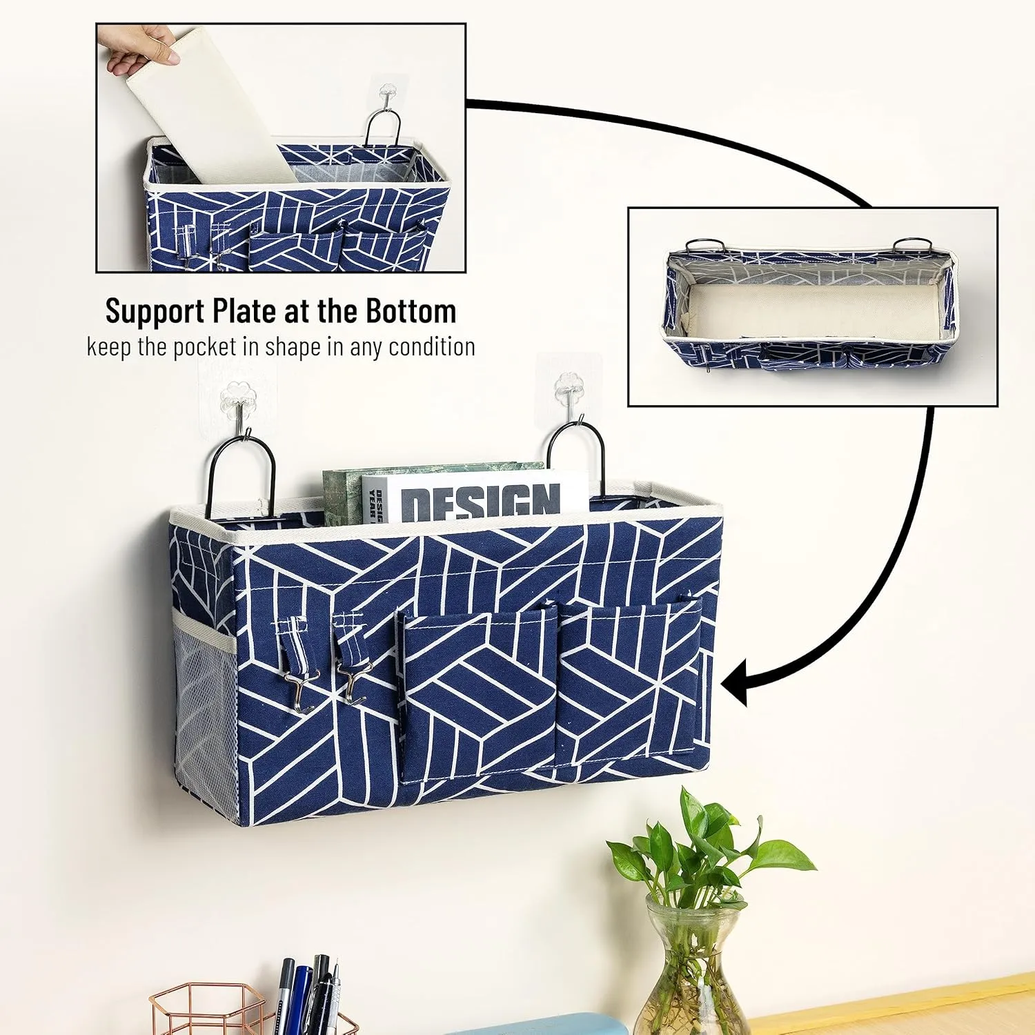 2pcs Large Wall Hanging Storage Bag, Door Closet Linen Fabric Pockets Organizer, Waterproof Multi Functional for Living Room Bedroom Bathroom Kitchen Office RV Camper with Hooks Navy
